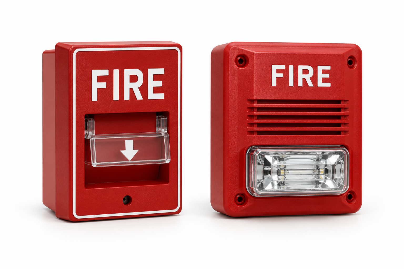 Illustration of a fire alarm pull station and horn/strobe